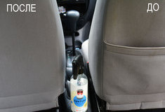 Отчистили обивку водительского сиденья авто средством TANTUM - универсальный средство для химчистки салона автомобиля. 